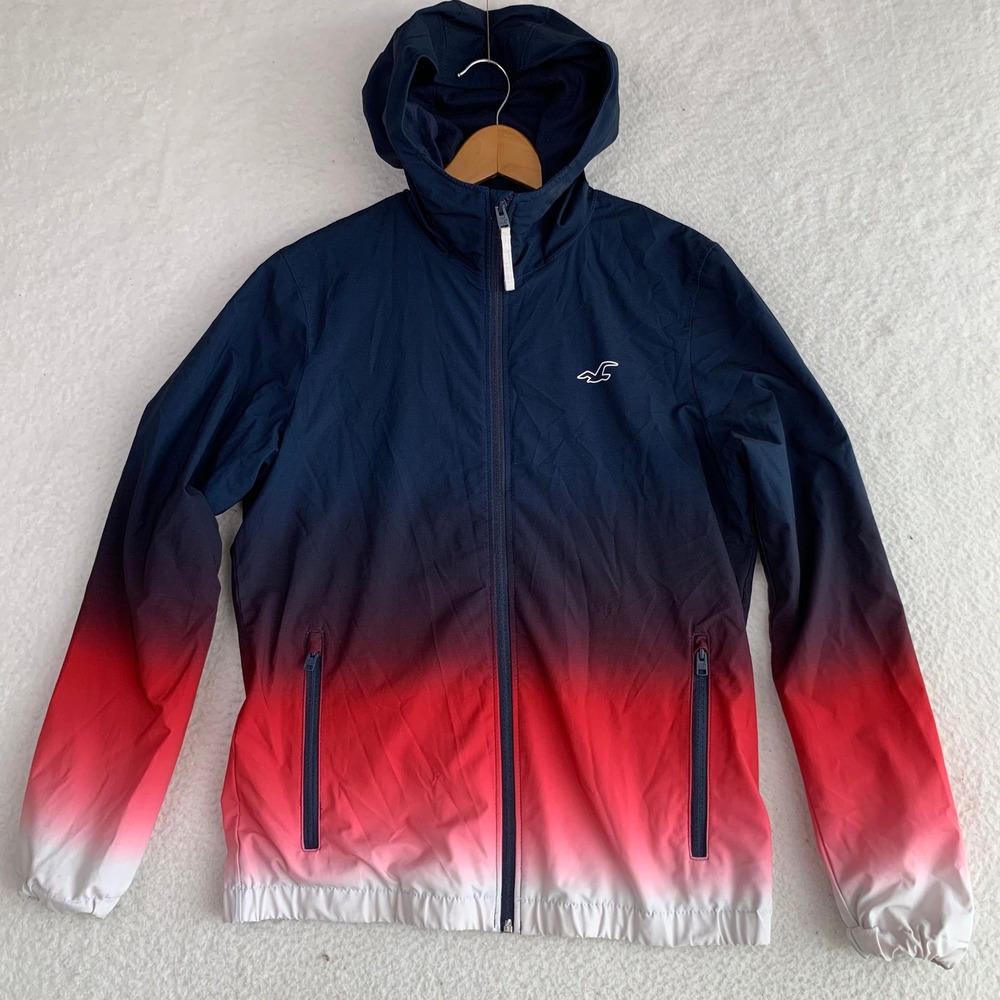 Hollister Epic Flex Windbreaker Jacket Mens Small Full Zip Lined Hooded Navy